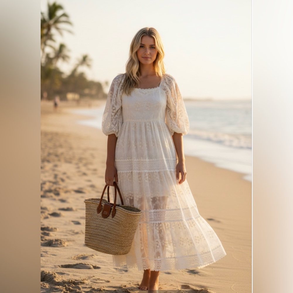 A Collective Story Off White Elegant Women’s Lace Dress Size Medium